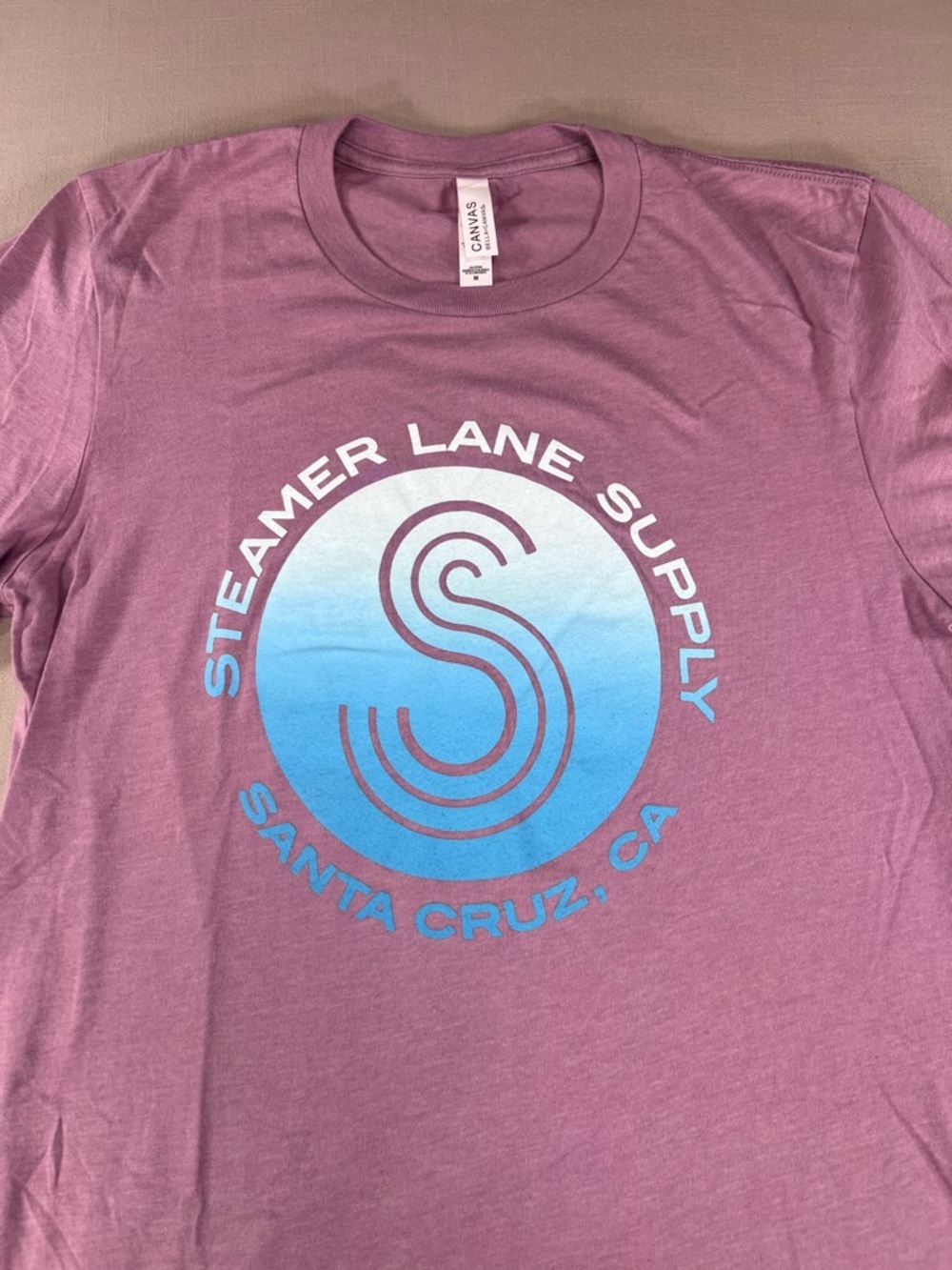 Steamer Lane Supply Santa Cruz CA Women’s M Mauve Graphic Tee Bella Canvas Surf - Picture 2 of 6